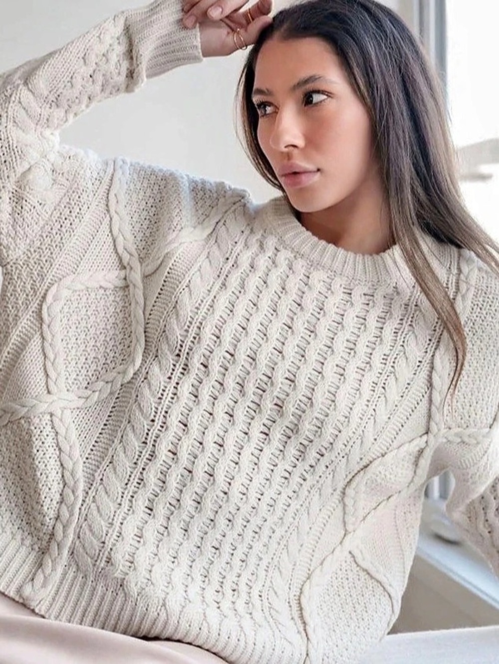 Altar'd State Cable Knit Sweater Cream- M